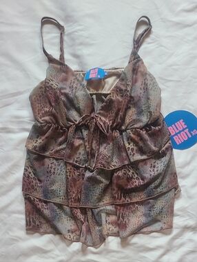 Blue Riot Brown Animal Print Ruffle Camisole
